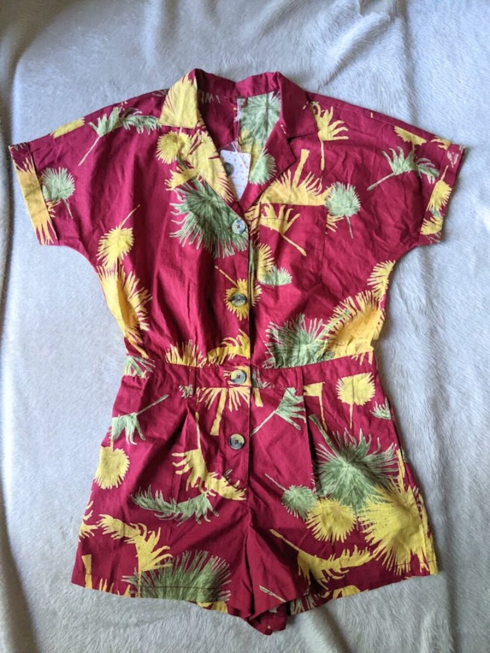 Free People Malibu Romper Maroon Combo Hawaiian Print NWT Size S